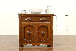 Victorian Antique Walnut Small Chest or Commode, Towel Bar Carved Pulls #31746