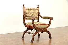 Hand Carved Oak Antique French Chair, Elephant Upholstery #31233