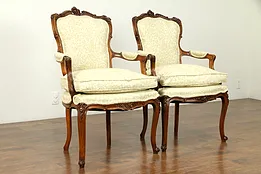 Pair of Antique French Rococo Carved Chairs, New Upholstery, Down #31376