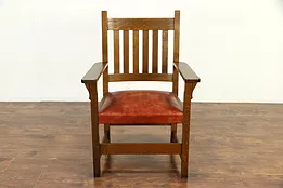 Arts & Crafts Mission Oak Antique Craftsman Chair, Leather Seat #30092