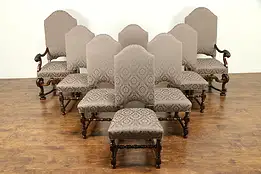 Set of 8 Antique Carved Walnut Dining Chairs, Widdicomb, New Upholstery #31209