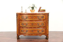 Tulip and Rosewood Marquetry Italian Marble Top Vintage Chest or Dresser #30056