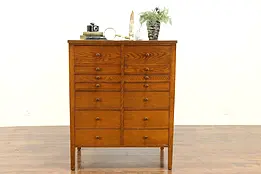 Oak 14 Drawer 1930 Vintage Lab File Cabinet, Includes 4x6 Files #30889