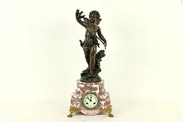 French Antique Marble Mantel Clock, Hunt Cherub Statue, Marti #31743
