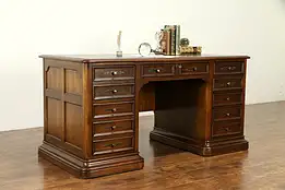 Hekman Signed Vintage Chestnut Library or Office Desk, File Drawers #31930