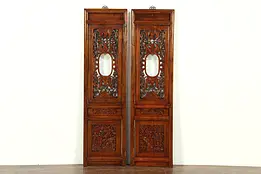 Pair of Architectural Salvage Carved Chinese Panels, Garden Scenes