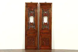 Pair of Architectural Salvage Carved Chinese Panels, Garden Scenes