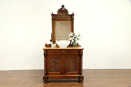 French Antique Carved Walnut Chest,Sideboard, Sink Vanity Marble & Mirror #31423
