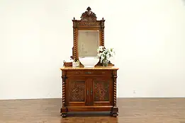 French Antique Carved Walnut Chest,Sideboard, Sink Vanity Marble & Mirror #31423