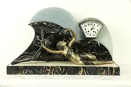 French Art Deco Antique Marble Clock, Kissing Couple Sculpture #31698