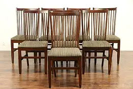 Set of 8 Oak Dining Chairs, New Upholstery, Signed Dinaire 2006 #30435