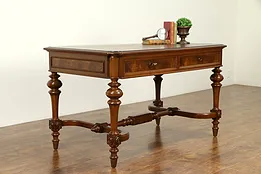 Victorian Antique Walnut Library Table or Desk, Butcher Block Top #31713