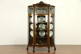 Victorian Antique Oak Curved, Leaded Glass China Curio Display Cabinet #31951