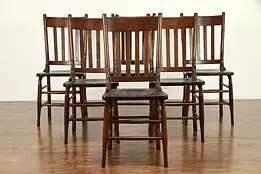 Set of 6 Antique 1900 Solid Oak Dining Chairs #31366