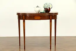 Hepplewhite Vintage Mahogany Marquetry Hall Console opens to Game Table 32156