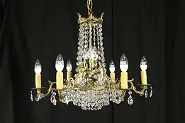 Regency Style Vintage 6 Candle Chandelier, Strass Crystal Prisms #32216