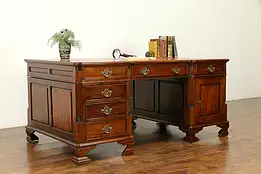 Traditional Mahogany Vintage Executive or Library Desk, Tooled Leather #32227