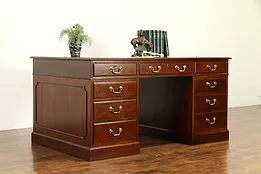 Leather Top Vintage English Mahogany Library or Executive Desk #32315