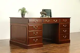 Leather Top Vintage English Mahogany Library or Executive Desk #32315