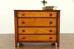 Sheraton Antique 1825 Cherry Tiger Curly Birdseye Maple Chest or Dresser #32365