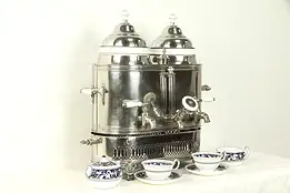 Nickel & Porcelain Antique Cafe Coffee & Hot Water Urn or Double Pot #32387