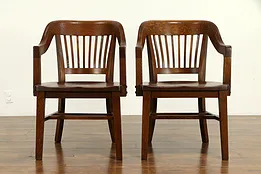 Pair of Oak Antique Banker, Library or Office Chairs, Gunlocke NY #32476
