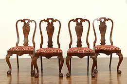 Set of 4 Walnut & Burl Antique Georgian Style Scandinavian Dining Chairs #32511