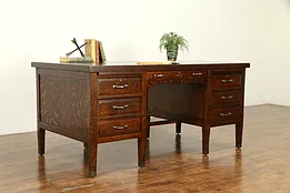 Oak Quarter Sawn Antique Craftsman Executive or Library Desk Brass Mounts #32515