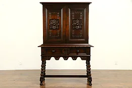 Spanish Colonial Antique Carved Walnut Liquor Bar or China Cabinet #32558