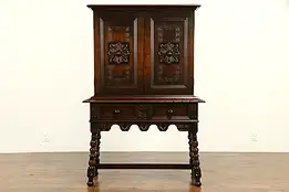 Spanish Colonial Antique Carved Walnut Liquor Bar or China Cabinet #32558