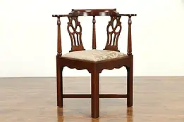 Georgian Style Vintage Mahogany Corner Chair, New Upholstery, Hickory #32647