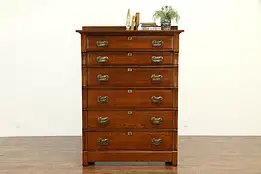 Victorian Antique Oak & Ash Tall 6 Drawer Chest, Original Pulls #32653