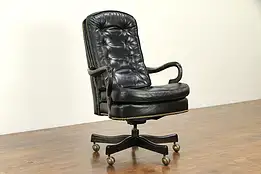 Traditional Leather Swivel Adjustable Vintage Desk Chair, Signed Classic #32706