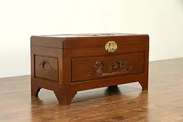 Chinese Carved Antique Camphor Wood Trunk, Dowry Chest or Coffee Table #32716