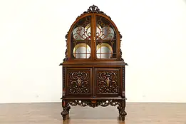 English Tudor Antique 1925 Carved Walnut China or Bar Cabinet, Ottawa #32721