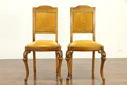 Pair of Italian Antique Carved Fruitwood Chairs, Old Velvet Upholstery #32729