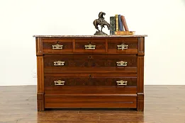 Victorian Eastlake Antique Chest or Dresser, Secret Drawer, Safe, Marble #32760