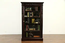 Italian Antique Walnut Library Bookcase, Carved Faces, Wavy Glass #32945