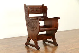 Renaissance Carved Mahogany Antique Hall Bench Chair #32963