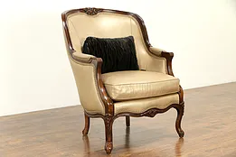 Traditional Leather Carved Fruitwood Chair, Hancock & Moore #32989