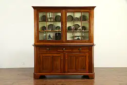 Walnut Antique 1840 Pantry Cupboard or China Cabinet, Wavy Glass  #33000