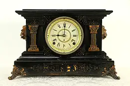 Victorian Antique Mantel Clock, Marble Grain Paint & Lions, Seth Thomas