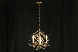 Wrought Iron & Crystal 3 Candle Vintage Chandelier #33054