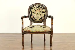 French Antique Louis XVI Style Chair, Black Needlepoint Upholstery #33073