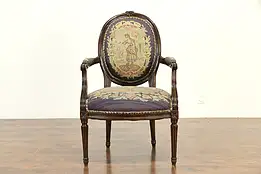 French Antique Louis XVI Style Chair Needlepoint & Petit Point Upholstery #33074