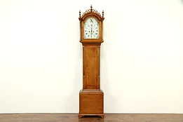 Cherry Antique 1800's Grandfather Tall Case Clock, Painted Dial, Signed #33104