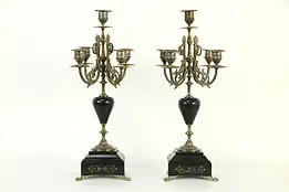 Pair of Antique French 5 Light Candelabra, Marble Bases  #33115