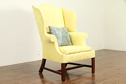 Georgian Antique 1775 Mahogany Wing Chair, Damask Upholstery #33116