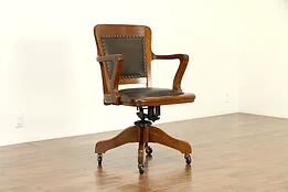 Oak Antique Swivel Adjustable Desk Chair, New Leather, Milwaukee  #33119