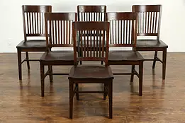 Set of 6 Antique Quarter Sawn Oak Craftsman Dining Chairs #33229